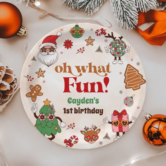 Plato De Papel Oh Qué Divertidos Navidades Retro Primer Cumpleaño (Subido por el creador)