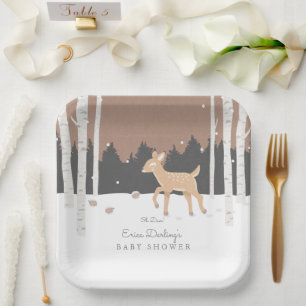 Plato De Papel Oh Selva de ciervos  Woodland Theme Winter Baby Sh