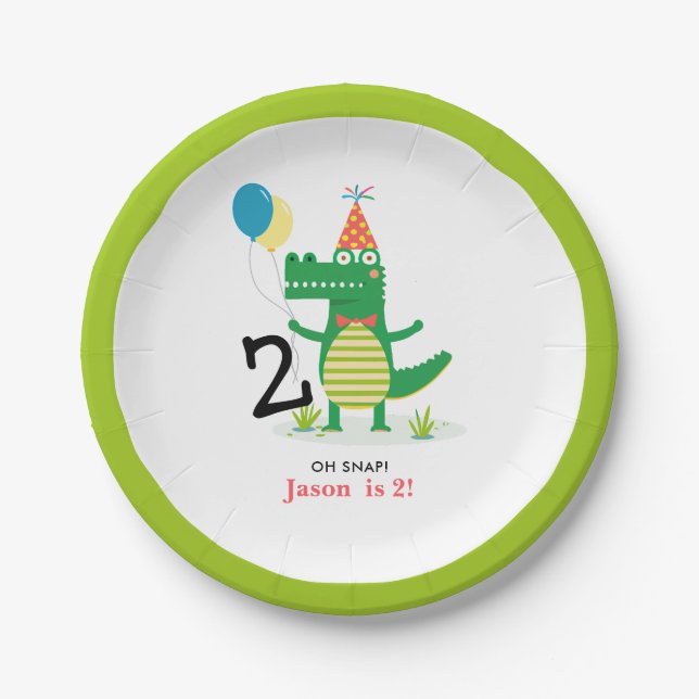 Plato De Papel Oh Snap Cute Alligator en Swamp Kids Cumpleaños (Anverso)