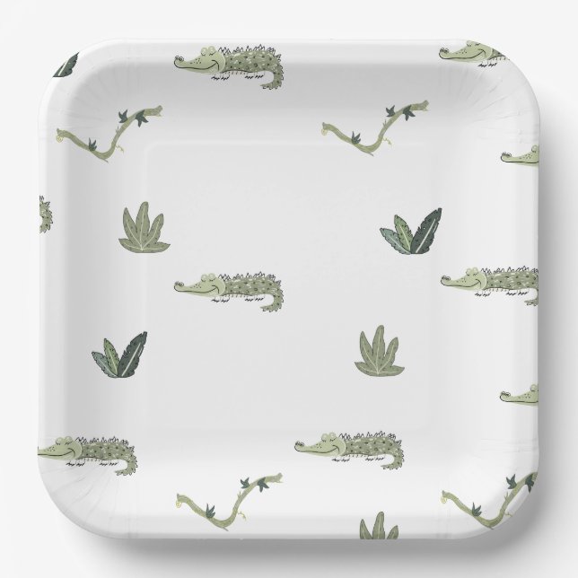 Plato De Papel Oh Snap Swamp Crocodile Birthday Party (Anverso)