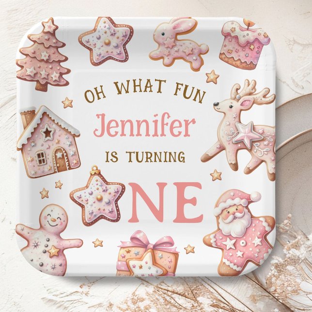 Plato De Papel Oh What Fun Pink Cookies Christmas 1st Birthday (Subido por el creador)