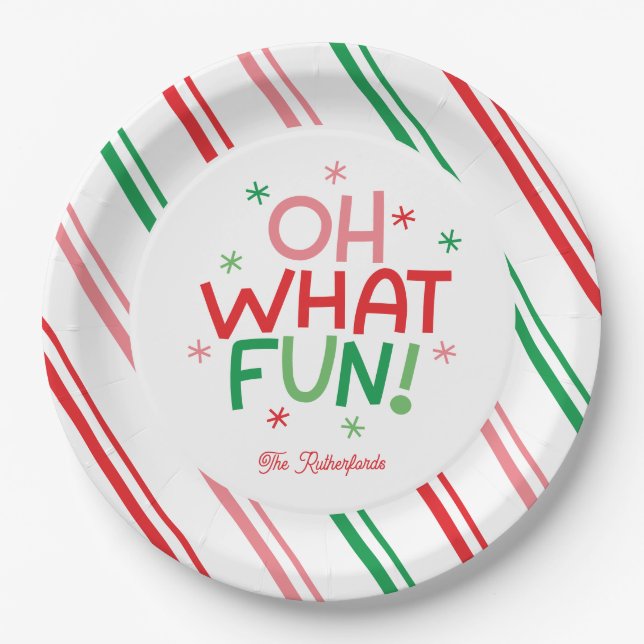 Plato De Papel Oh What Fun Red Green Pink Christmas Paper Plate (Anverso)
