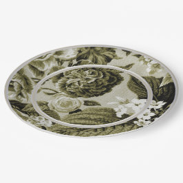 Plato De Papel OIive Toile floral verde No.1