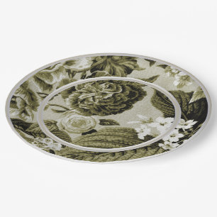 Plato De Papel OIive Toile floral verde No.1