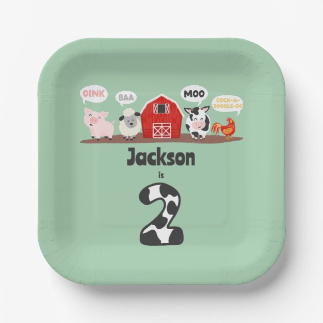 Plato De Papel Oink Baa Moo 2da granja de animales (Anverso)