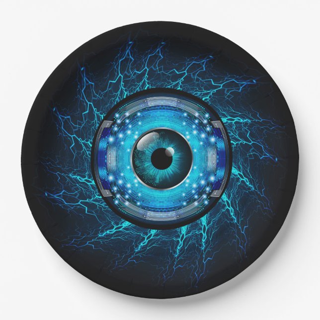 Plato De Papel Ojo de circuito cibernético (Anverso)