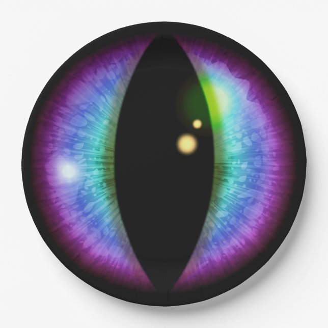 Plato De Papel Ojo de dragones azules y morados (Anverso)