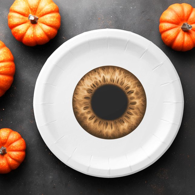 Plato De Papel Ojo marrón del globo ocular ojo broma divertida Ha (Eyeball brown iris eye funny prank joke Halloween Paper Plates)