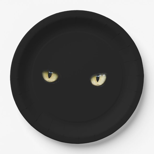 Plato De Papel Ojos de gato negro| Halloween (Anverso)
