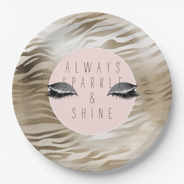 Plato De Papel Ojos espumosos de plata dorada glitzy          (Anverso)