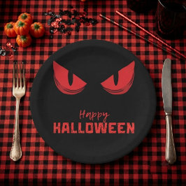 Plato De Papel Ojos Rojos Mirando Asustadizos Negros Halloween