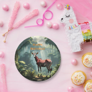 Plato De Papel Okapi En La Selva Lluviosa, (Girafa De Cebra)