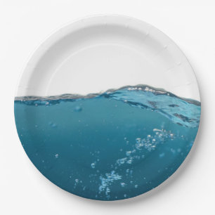 Plato De Papel Ola azul clara y fresca