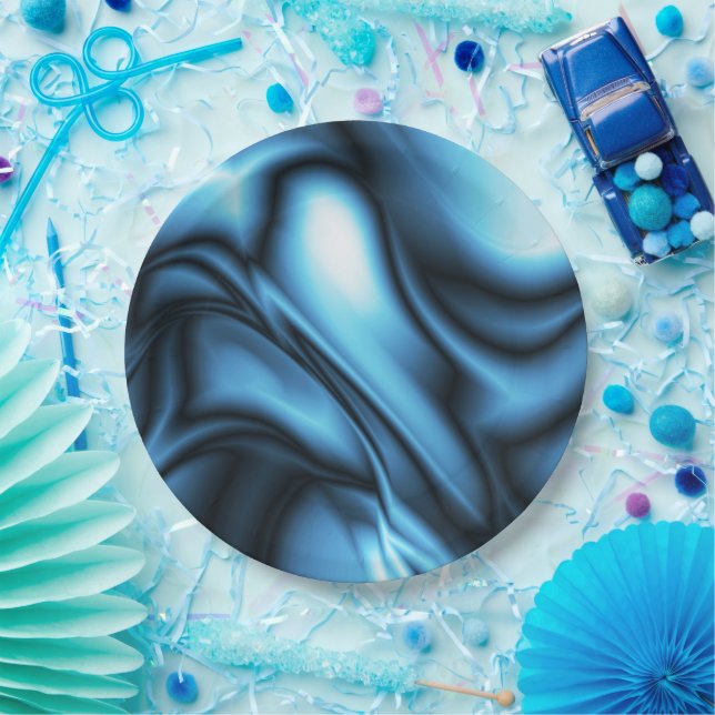 Plato De Papel Ola de seda azul (Fiesta)