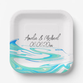 Plato De Papel Ola de Turquesa Personalizada