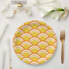 Plato De Papel Ola Japonesa Patrón Seigaiha Amarillo Naranja 