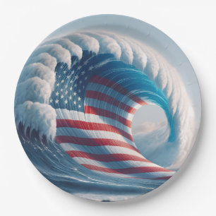 Plato De Papel Ola oceánica de la bandera estadounidense