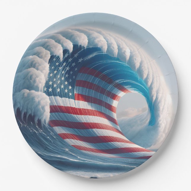 Plato De Papel Ola oceánica de la bandera estadounidense (Anverso)