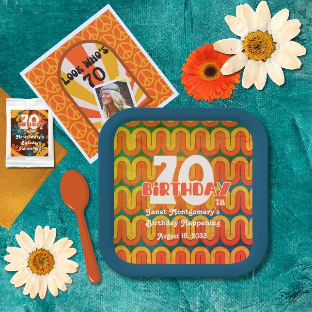 Plato De Papel Ola psicodélica retro 70 cumpleaños (Subido por el creador)