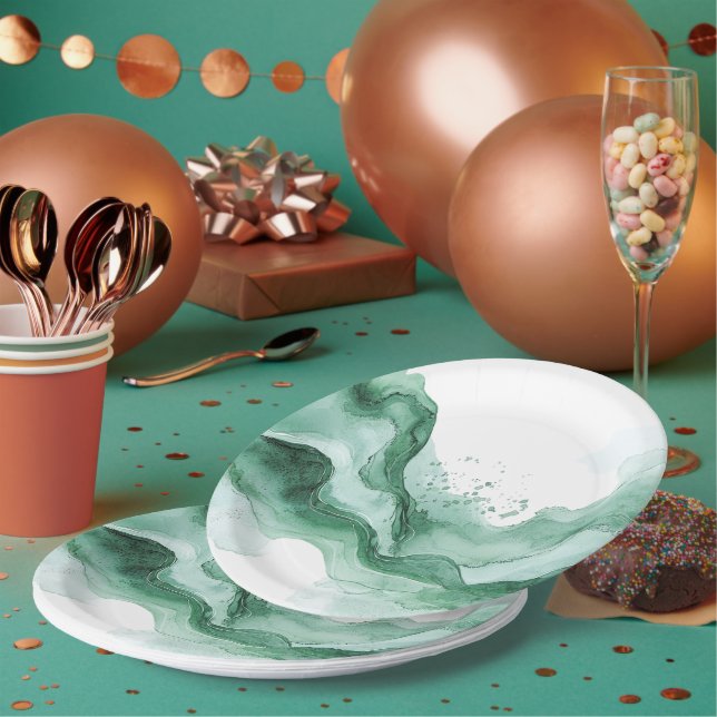 Plato De Papel Ola Verde Abstracta (Multi)