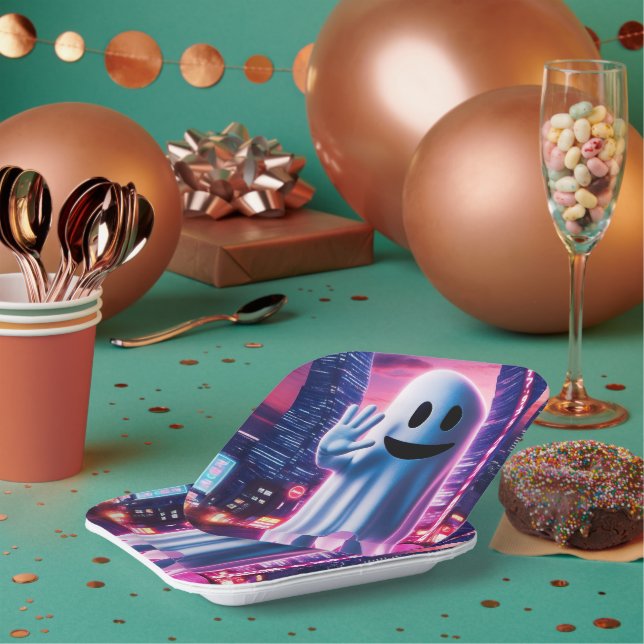 Plato De Papel Ola y Luces Urbanas Ghostly (Multi)