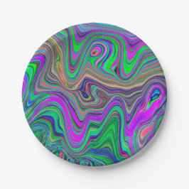 Plato De Papel Olas de color trippy Lime Verde y Púrpura