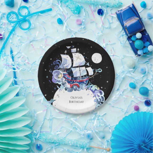 Plato De Papel Olas de cumpleaños pirata divertido (Fiesta)