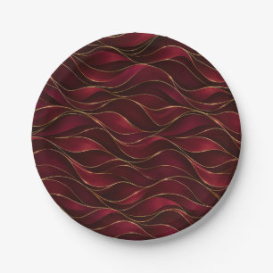 Plato De Papel Olas de mármol rojo burgundy elegantes con acento