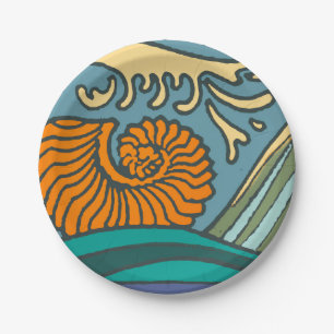 Plato De Papel Olas del océano azul Nautilus Seashell Pattern Nou