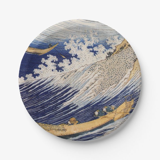 Plato De Papel Olas del Océano de Hokusai Barcos Marítimos (Anverso)
