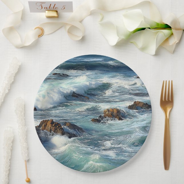 Plato De Papel Olas del Océano Pacífico (Boda)
