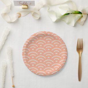 Plato De Papel Olas japonesas Seigaiha de pelusa de melocotón