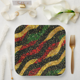 Plato De Papel Olas negras rojas de Purpurina festivo