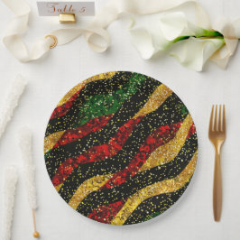 Plato De Papel Olas negras rojas de Purpurina festivo