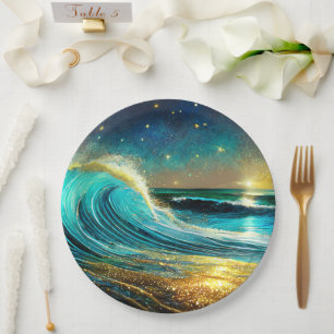Plato De Papel Olas oceánicas divergentes y relucientes