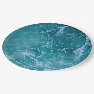 Plato De Papel Olas profundas del océano azul