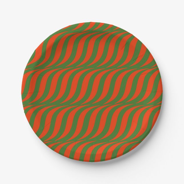 Plato De Papel Olas Rojas y Verdes (Anverso)