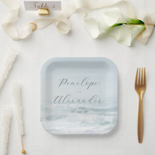 Plato De Papel Olas Serenas del Océano Azul