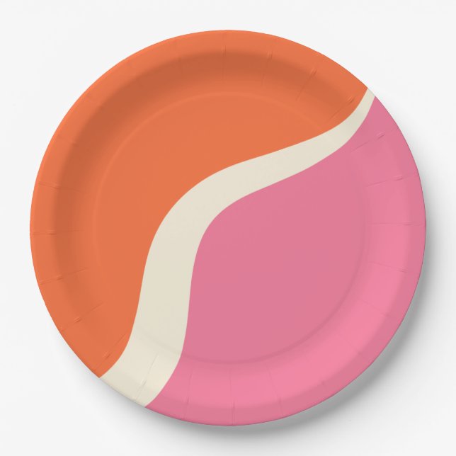 Plato De Papel Olas simples 3 - rosa, Naranja y crema (Anverso)