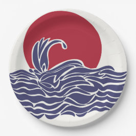 Plato De Papel Olas y puesta de sol en los océanos rojo, blanco y