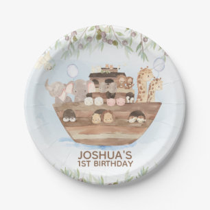 Plato De Papel Olive Branch Noahs Ark 1er cumpleaños Fiesta Plat