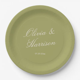 Plato De Papel Olive Green Classic Wedding