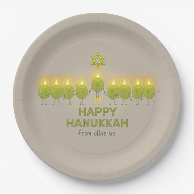Plato De Papel Olive Hanukkah Menorah (Anverso)