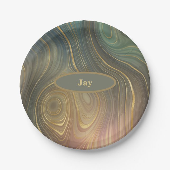 Plato De Papel Olive Mauve y Tan Agate Look Paper Placa (Anverso)