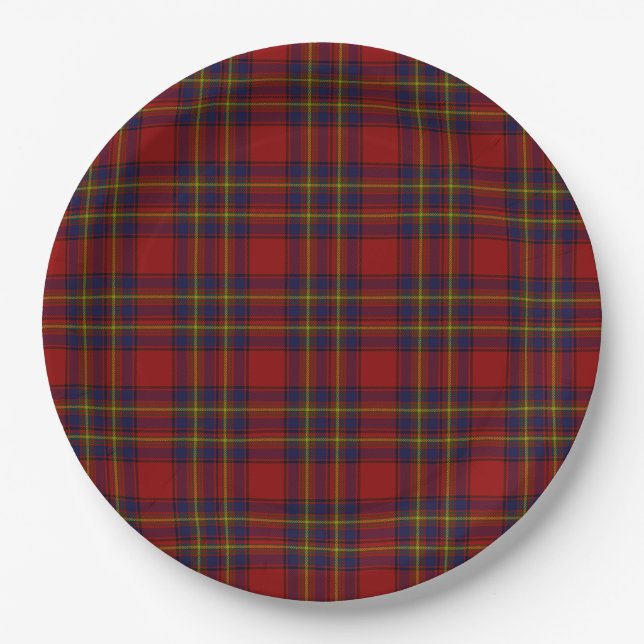 Plato De Papel Oliver tartan amarillo rojo platillo (Anverso)