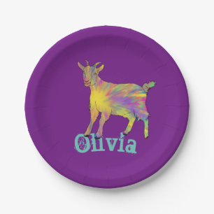Plato De Papel Olivia Cute Artsy Goat colorido arte animal divert