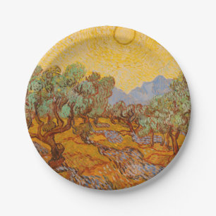 Plato De Papel Olivos de Van Gogh Cielo Sol Amarillo