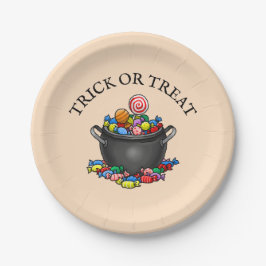 Plato De Papel Olla llena de dulces para Halloween