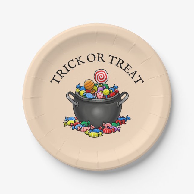 Plato De Papel Olla llena de dulces para Halloween (Anverso)