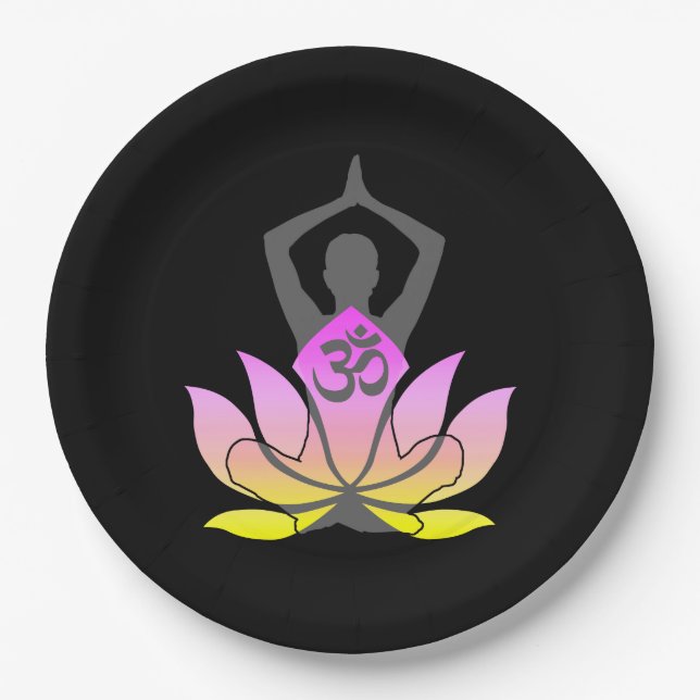 Plato De Papel OM Namaste Espiritual Lotus Flor Yoga Pose (Anverso)